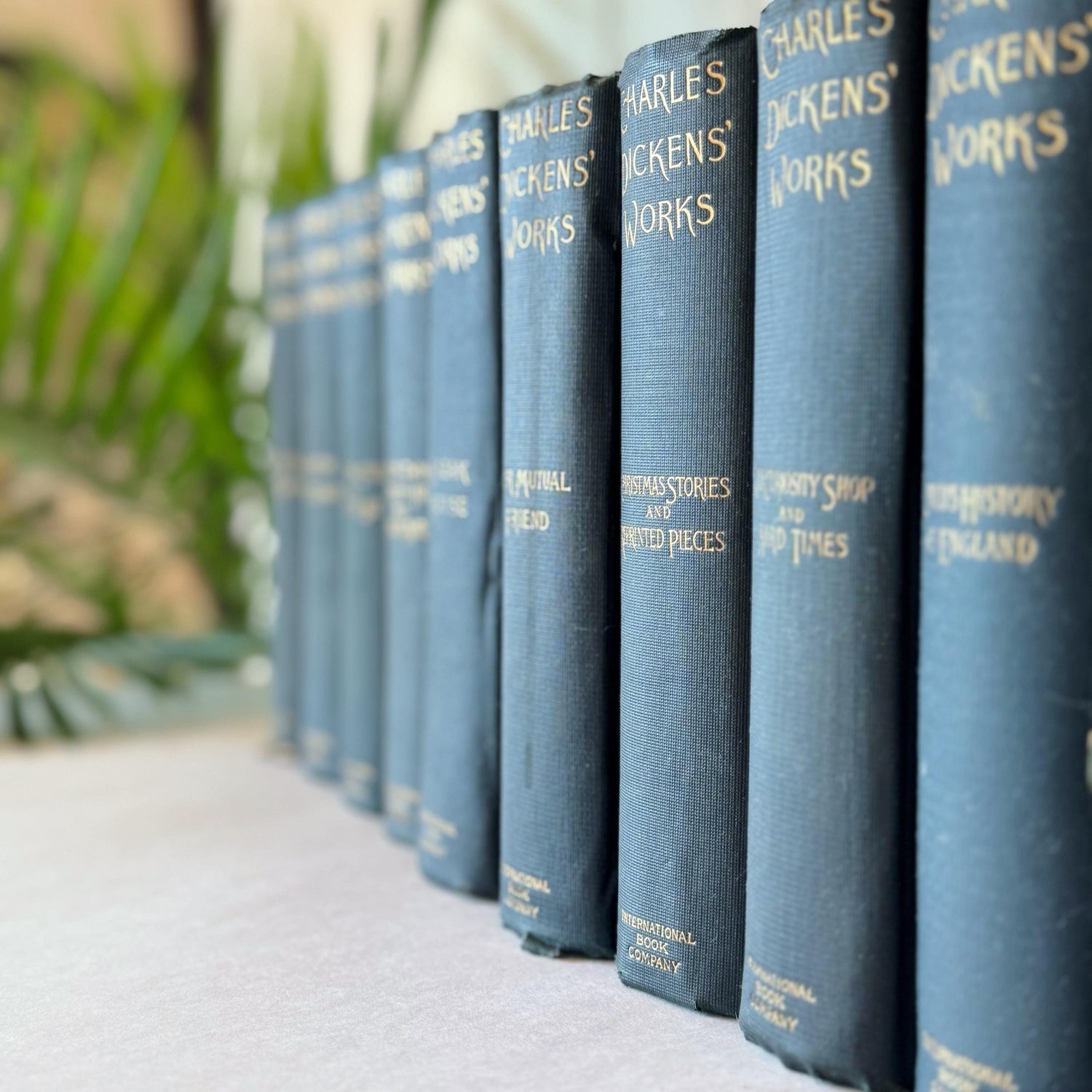 Navy Blue The Works of Charles Dickens Antique Book Set, International Book Company