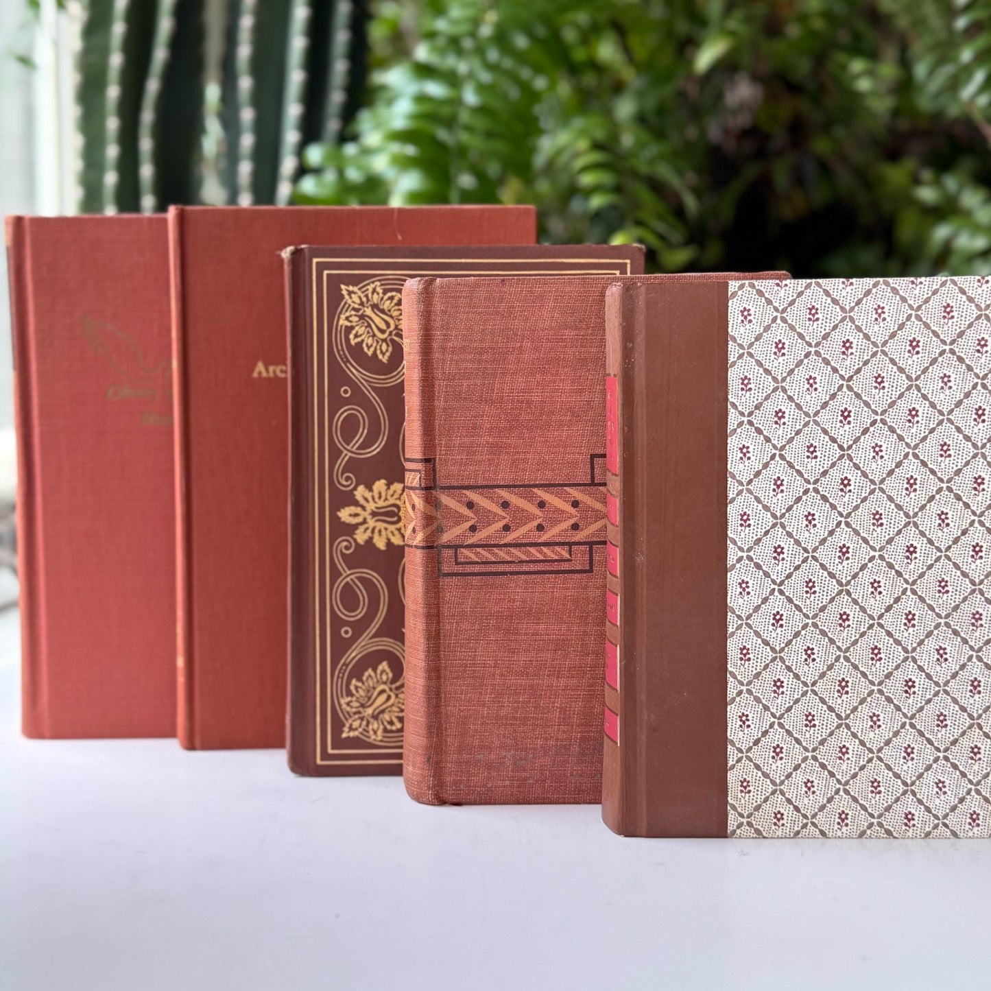 Terra Cotta and Pink Cozy Vintage Book Bundle for Shelf Styling