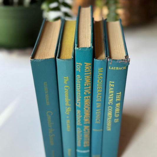 Retro Vintage Turquoise Blue and Yellow Books for Shelf Styling