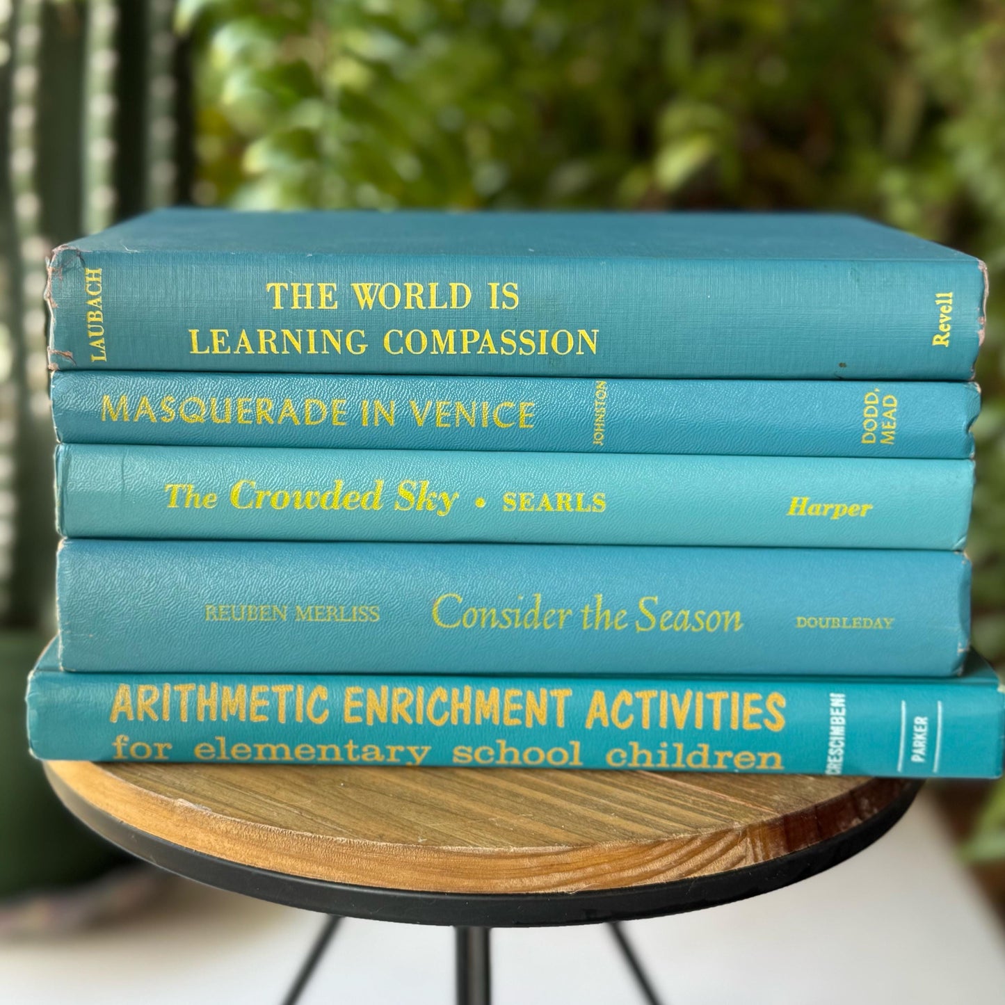 Retro Vintage Turquoise Blue and Yellow Books for Shelf Styling