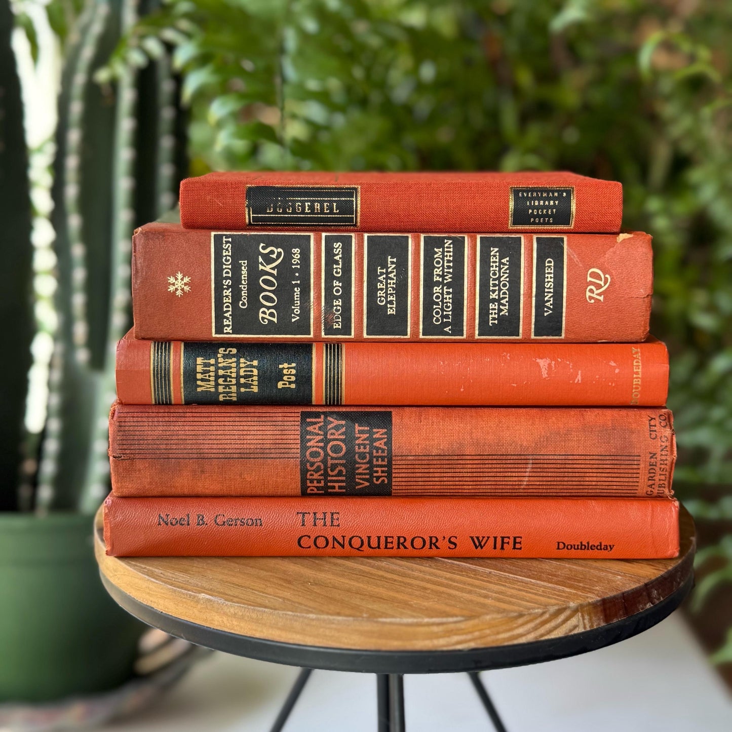 Terra Cotta and Black Vintage Books For Retro Shelf Styling