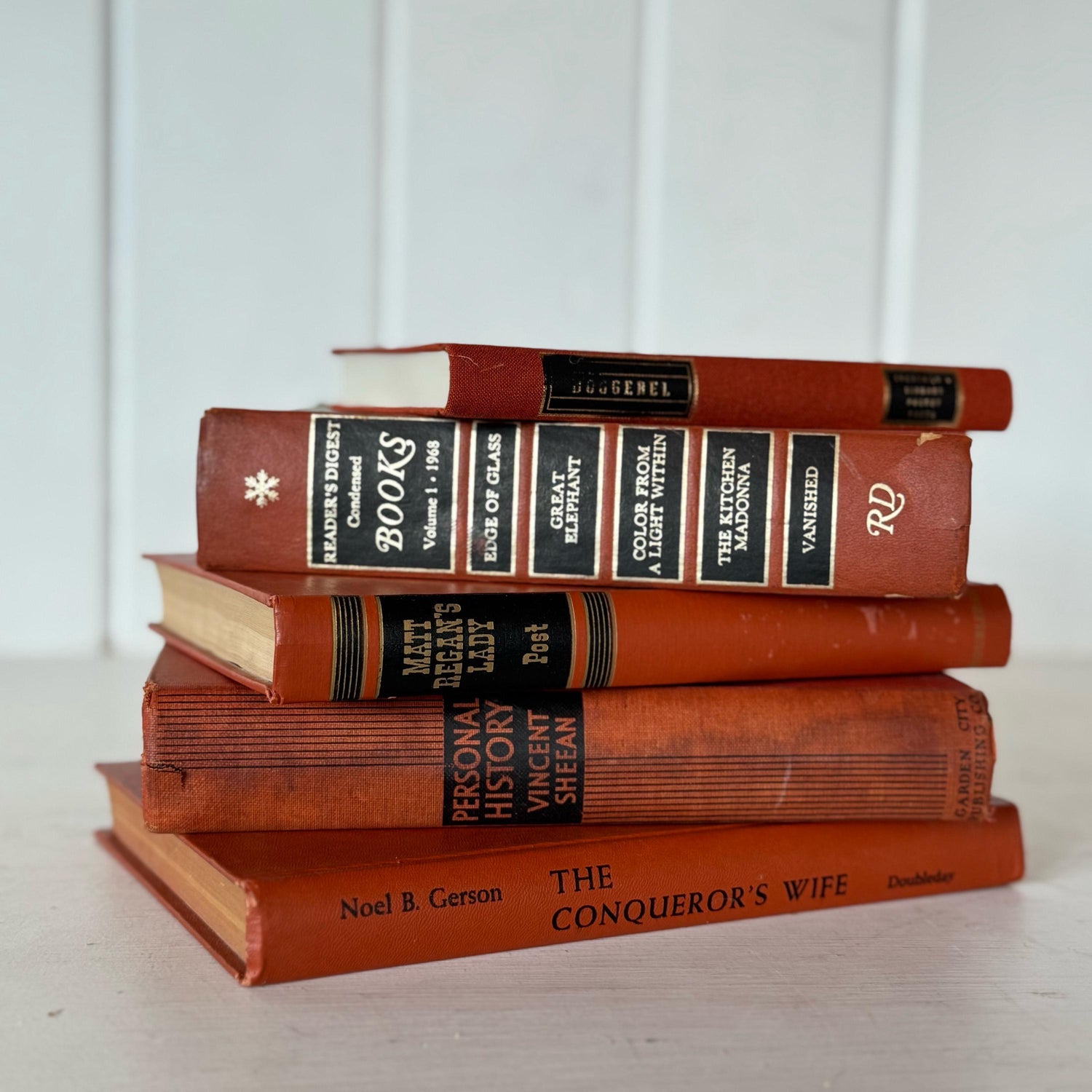 Terra Cotta and Black Vintage Books For Retro Shelf Styling