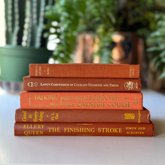 Mid-Century Vintage Terra Cotta Coral Books for Display, Library and Office Decor