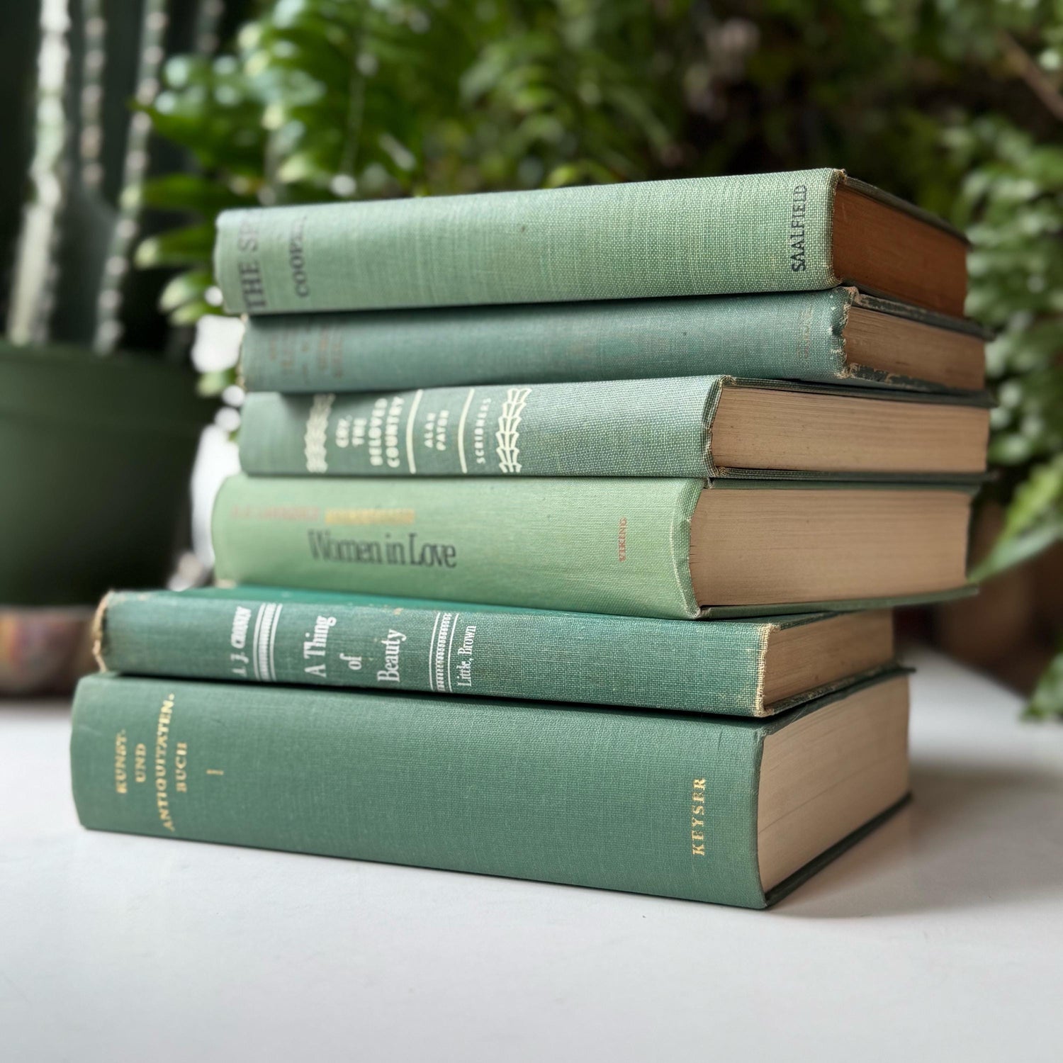 Teal Spring Green Vintage Books for Shelf Styling, Books by the Foot