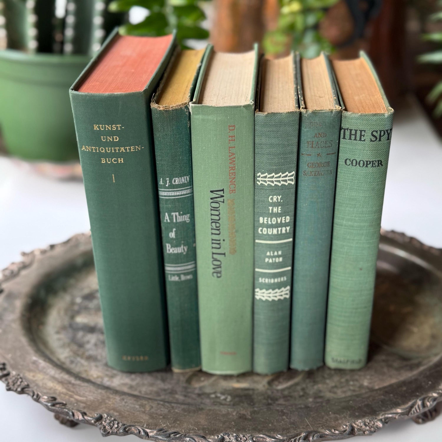 Teal Spring Green Vintage Books for Shelf Styling, Books by the Foot