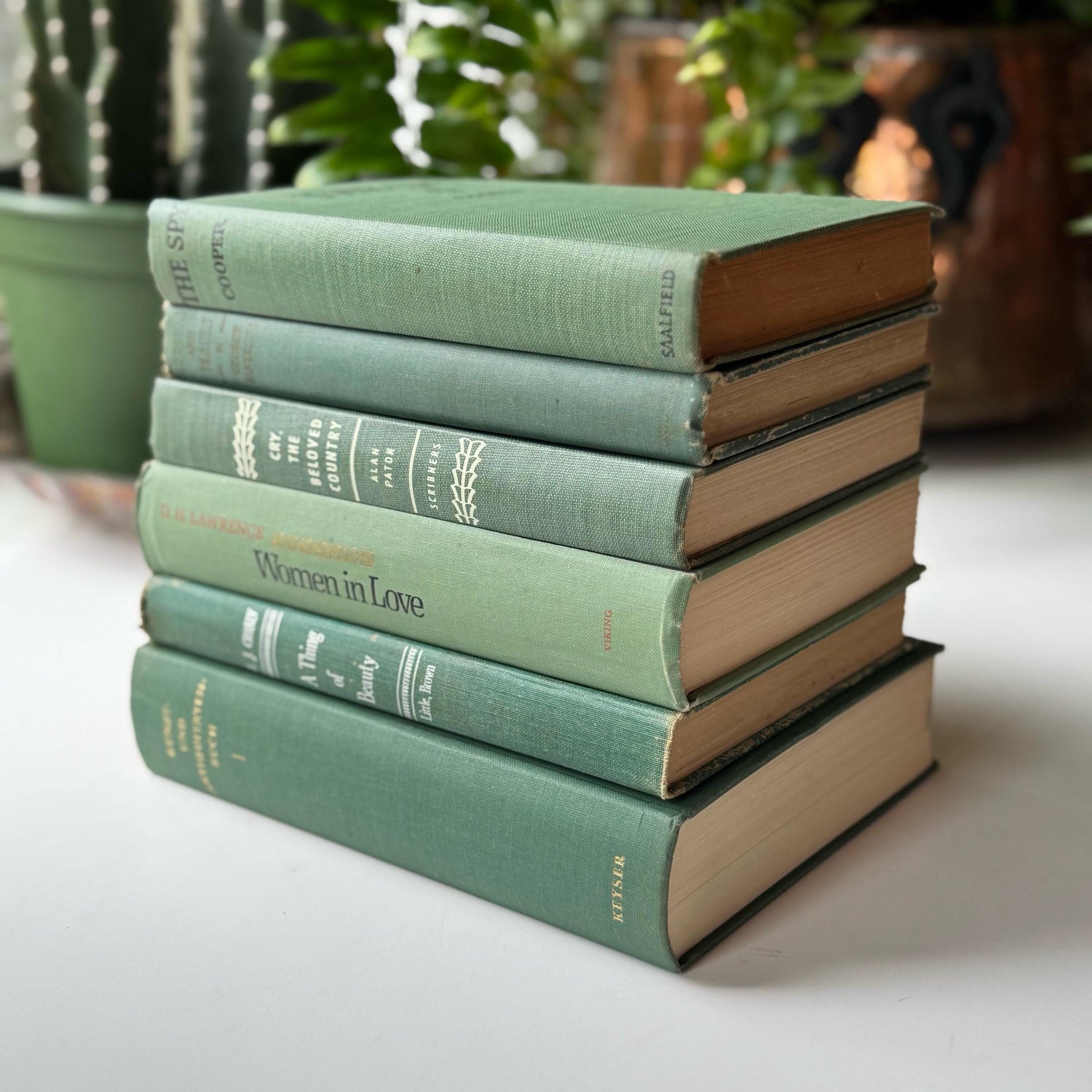 Teal Spring Green Vintage Books for Shelf Styling, Books by the Foot