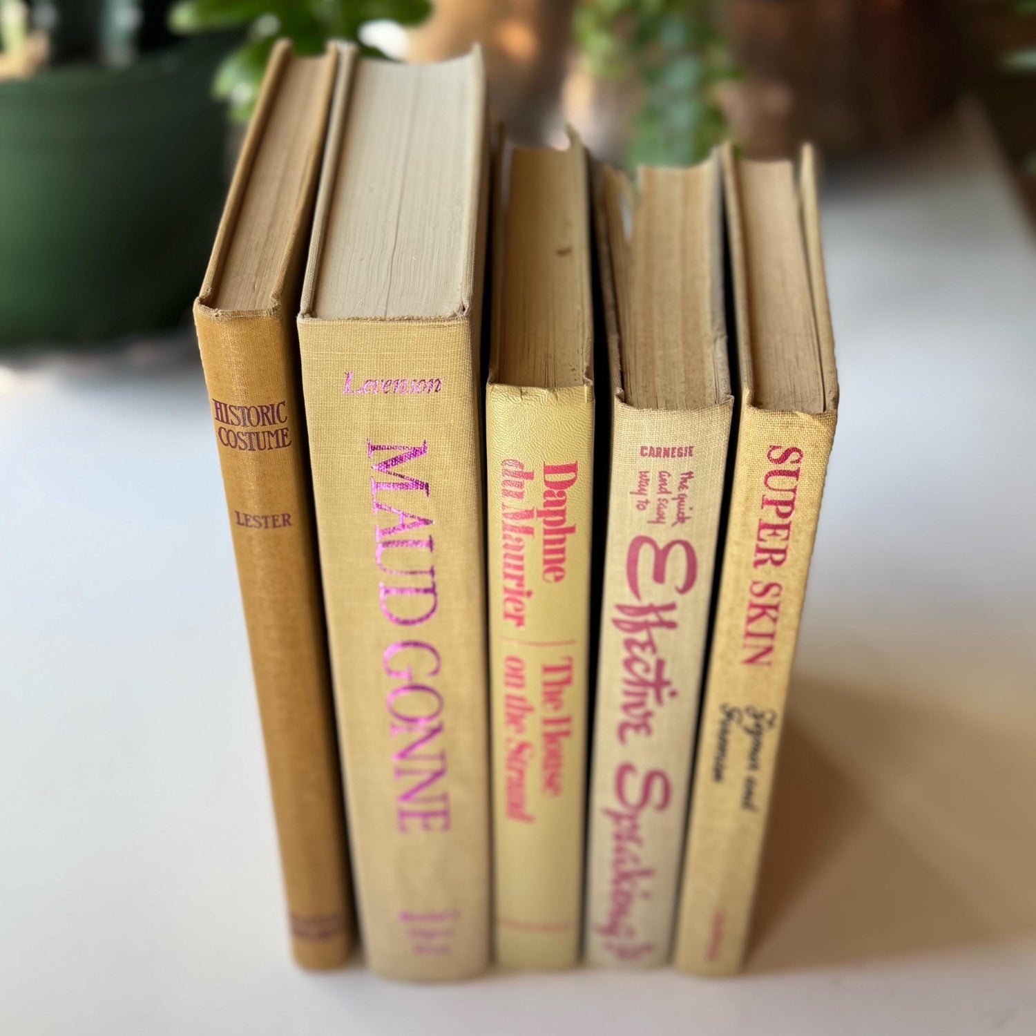 Beige and Purple Vintage Book Set for Shelf Styling, Retro Purple Lettering