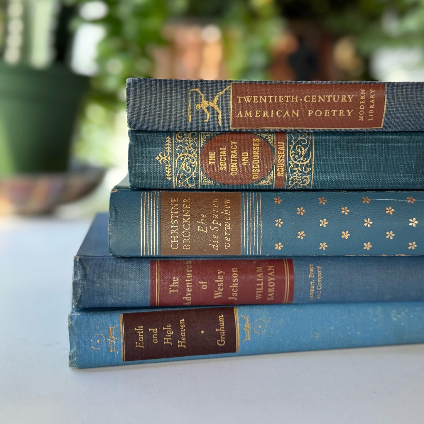 Navy Blue and Red Vintage Book Bundle For Masculine Mid-Century Shelf Styling from 1940s and 50s