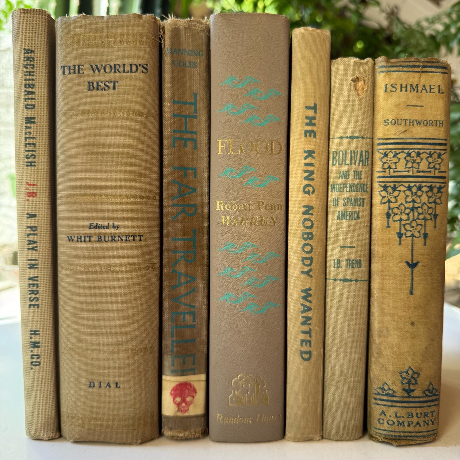 Old Beige Blue Green Vintage and Antique Books for Shelf Styling