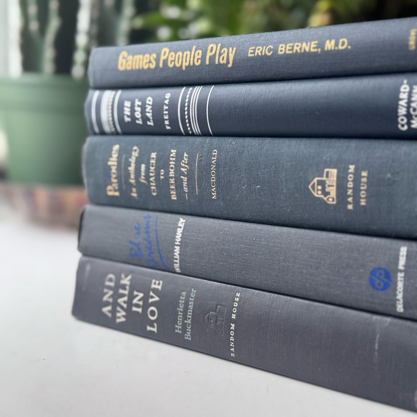 Dark Denim Blue Vintage Book Set for Mid Century Modern Shelf Styling