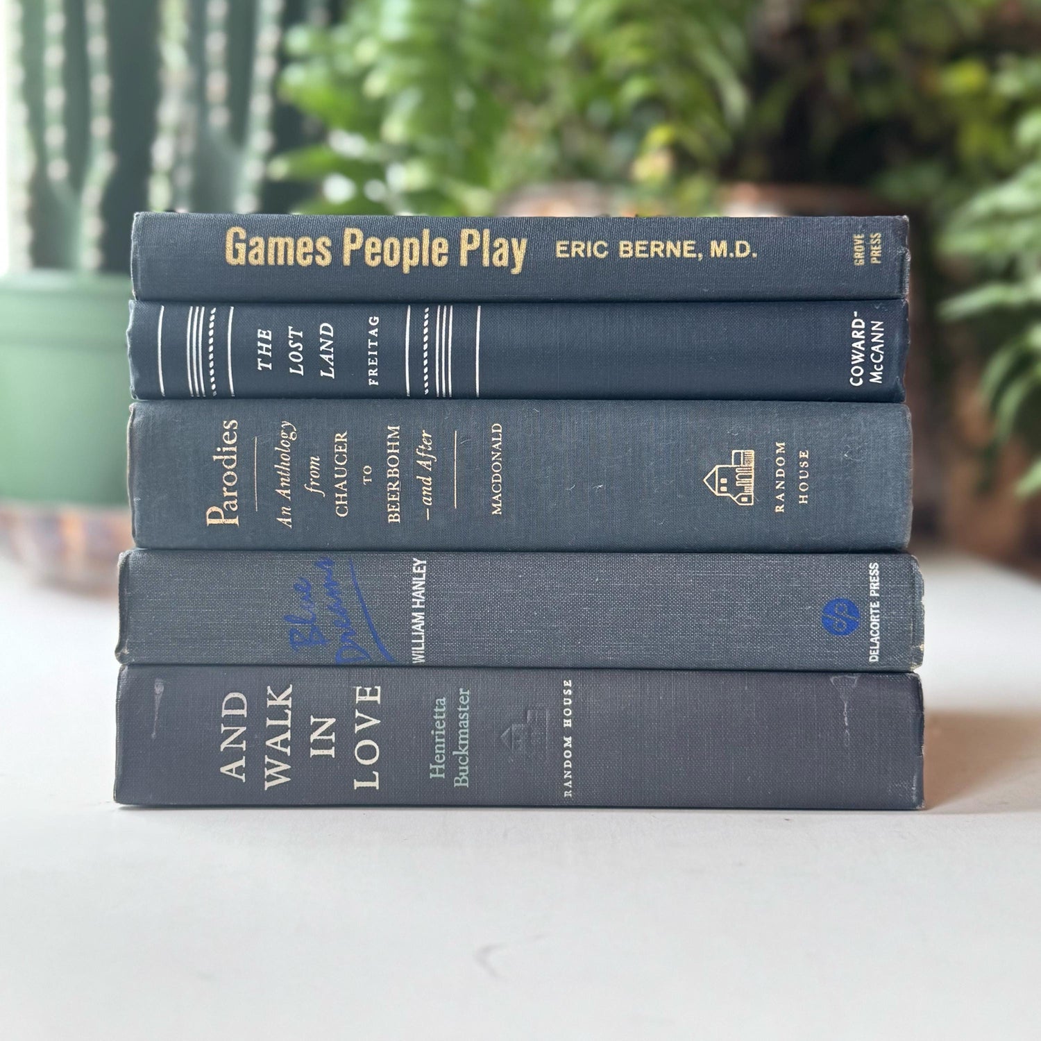 Dark Denim Blue Vintage Book Set for Mid Century Modern Shelf Styling