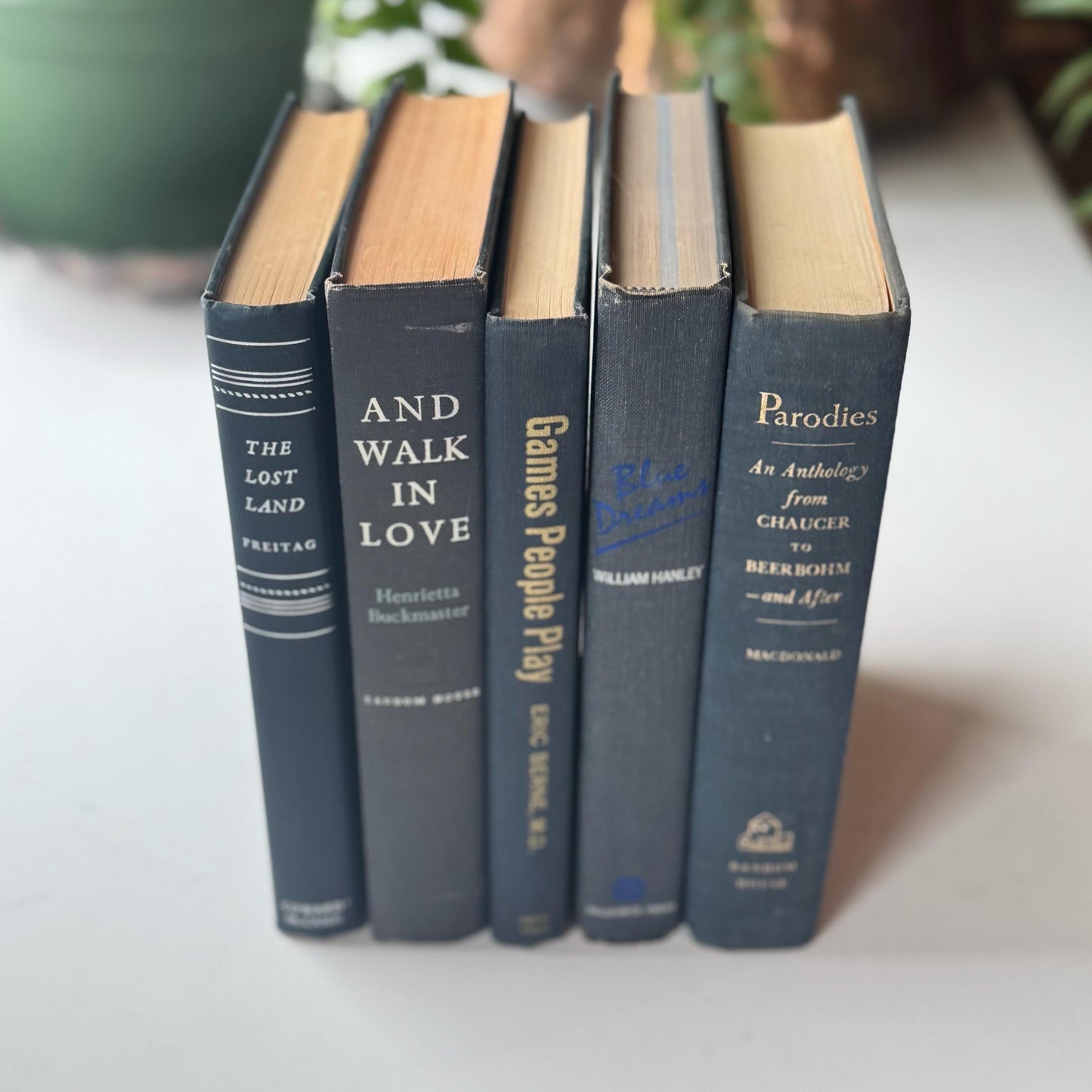 Dark Denim Blue Vintage Book Set for Mid Century Modern Shelf Styling