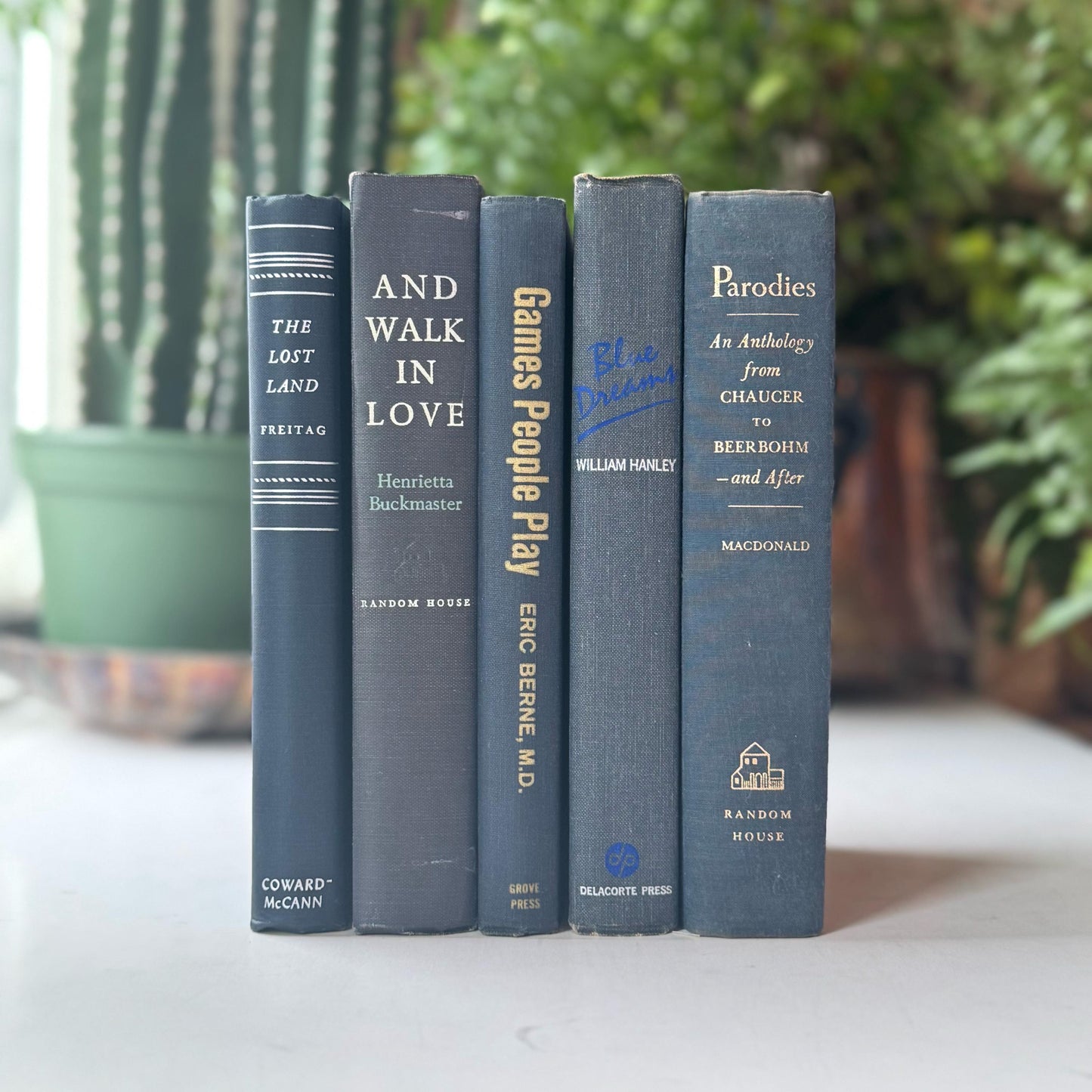 Dark Denim Blue Vintage Book Set for Mid Century Modern Shelf Styling