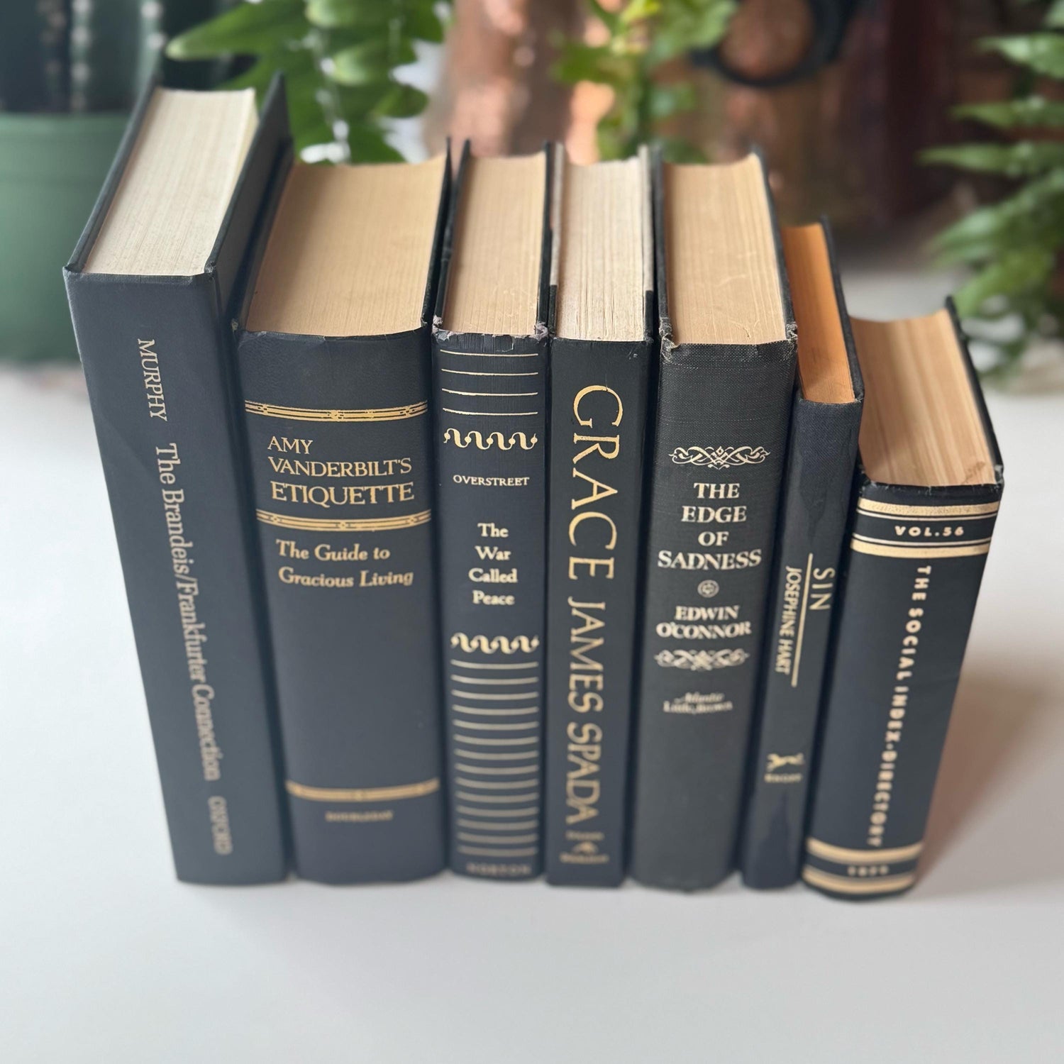 Black and Gold Vintage Mid-Century Book Bundle for Shelf Styling