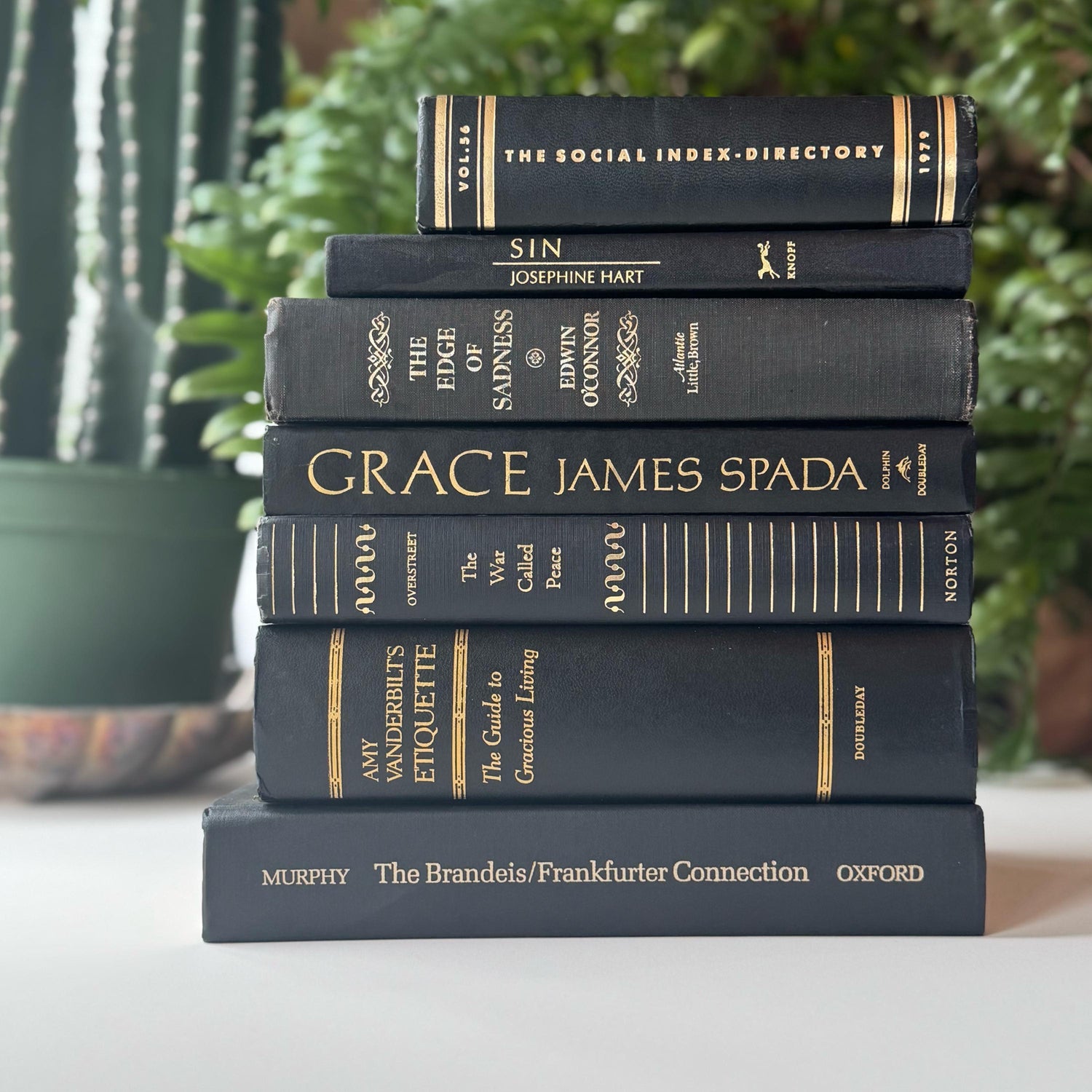 Black and Gold Vintage Mid-Century Book Bundle for Shelf Styling