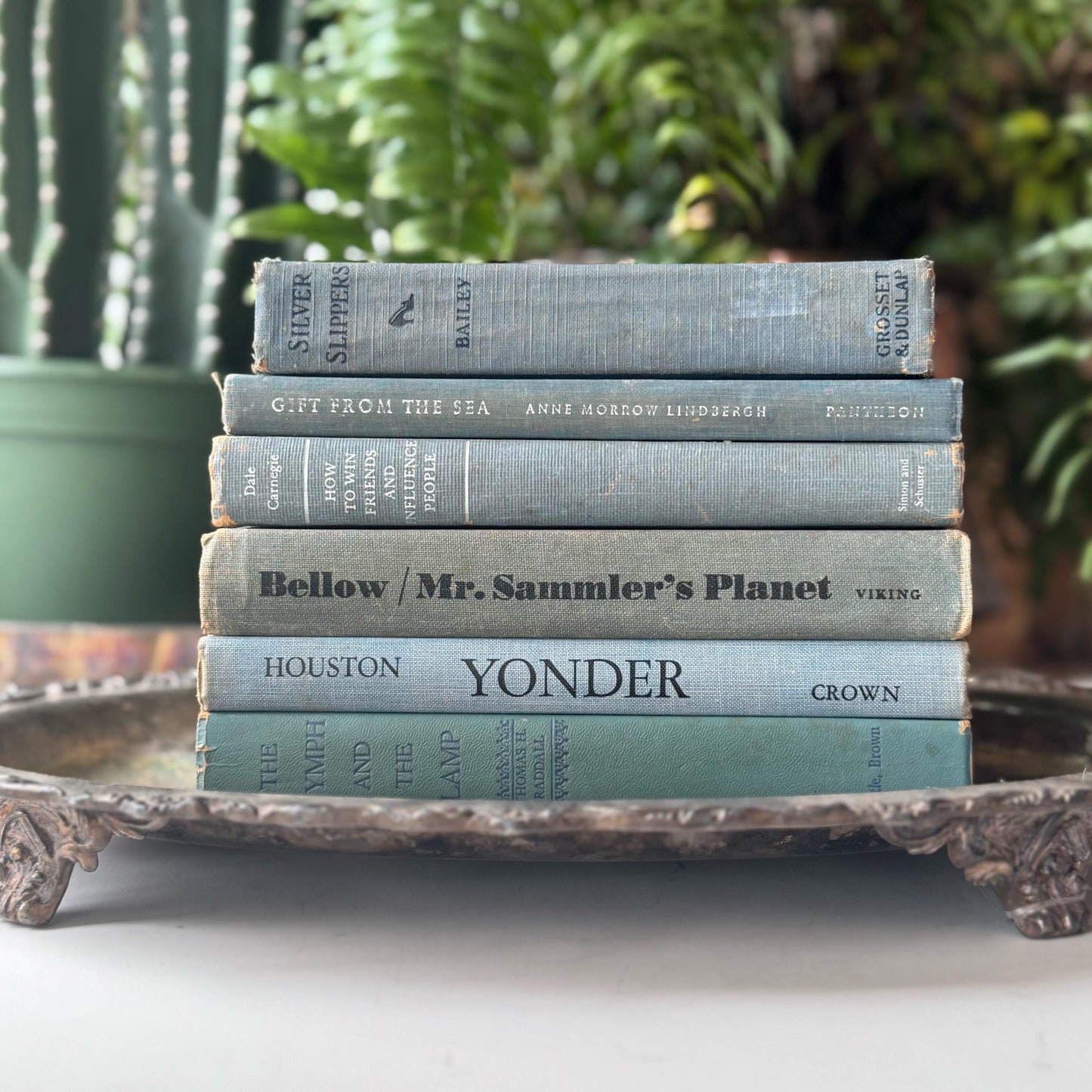 Pale Blue and Blue-Gray Vintage and Antique Book Set for Shelf Styling