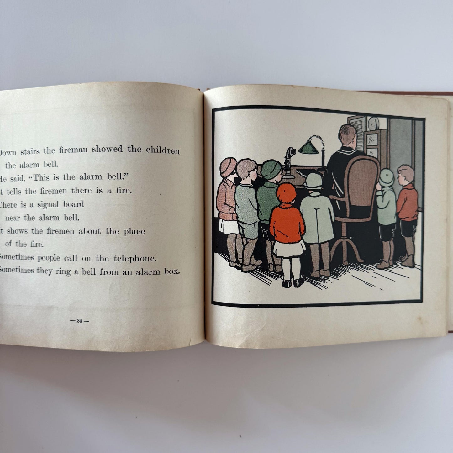 Jip and the Firemen, 1929 School Book, Social Science Readers, Color Fireman Art