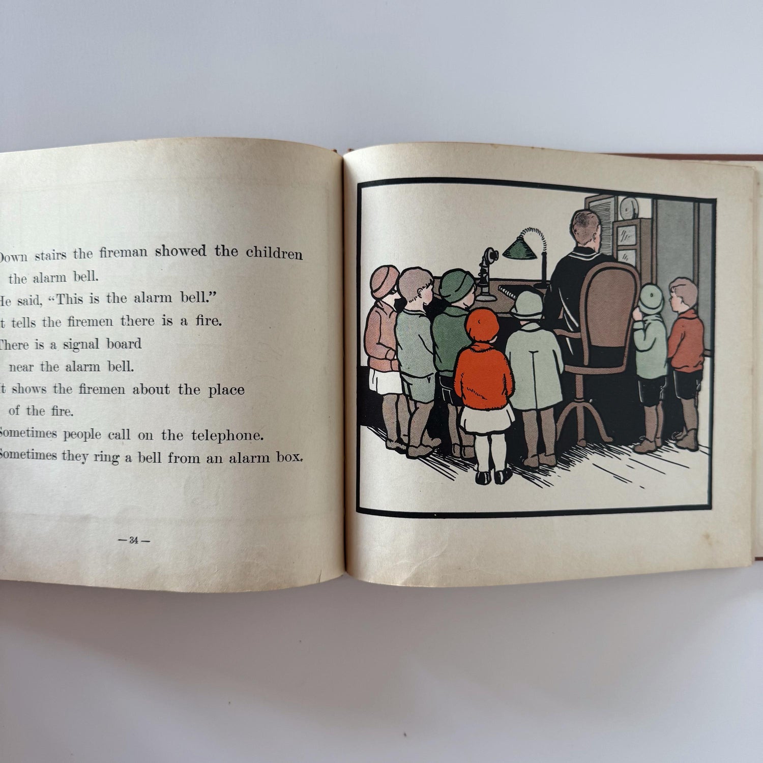 Jip and the Firemen, 1929 School Book, Social Science Readers, Color Fireman Art