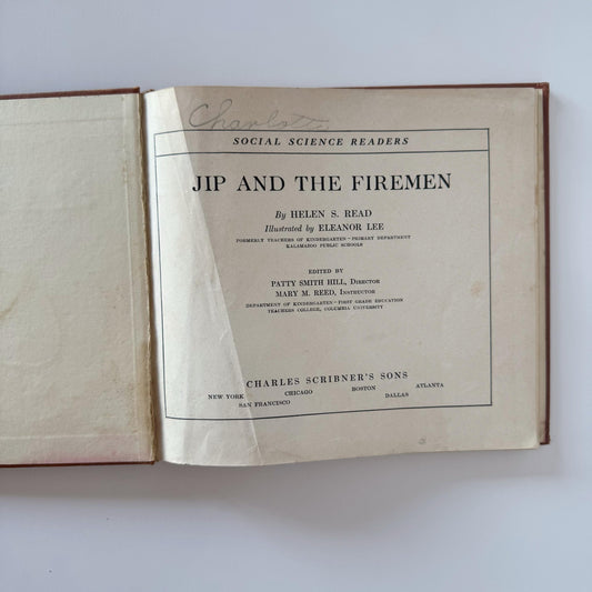 Jip and the Firemen, 1929 School Book, Social Science Readers, Color Fireman Art