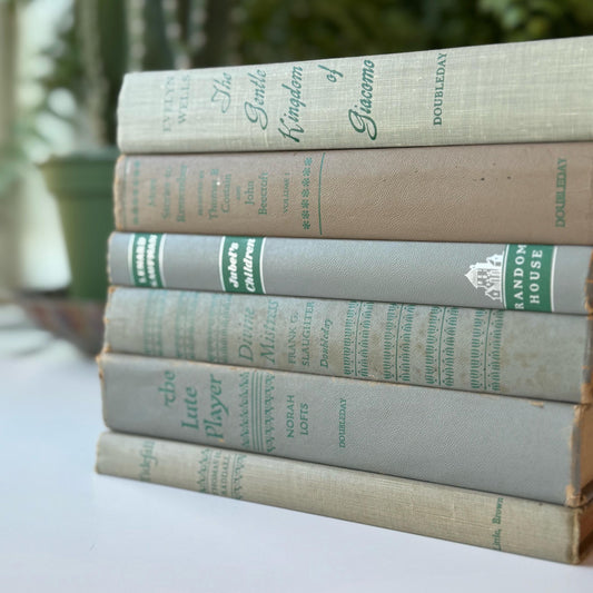 Mid-Century Gray and Green Vintage Books for Shelf Styling