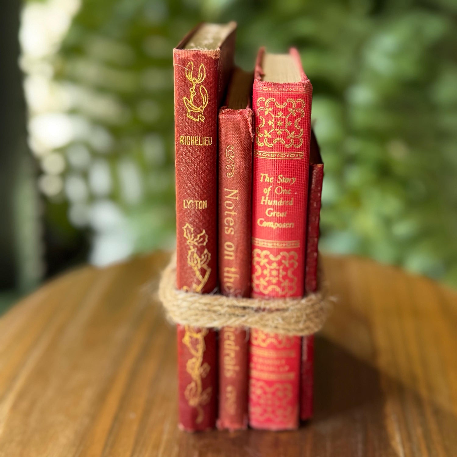 Antique Red Mini Book Bundle, Shabby Distressed Nightstand Decor, Small Books