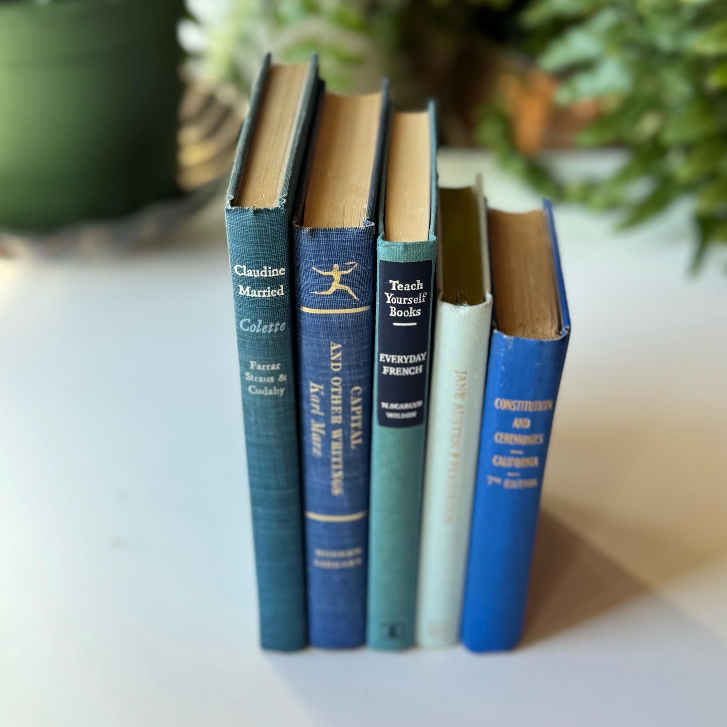 Mini Blue Vintage Book Set for Shelf Styling