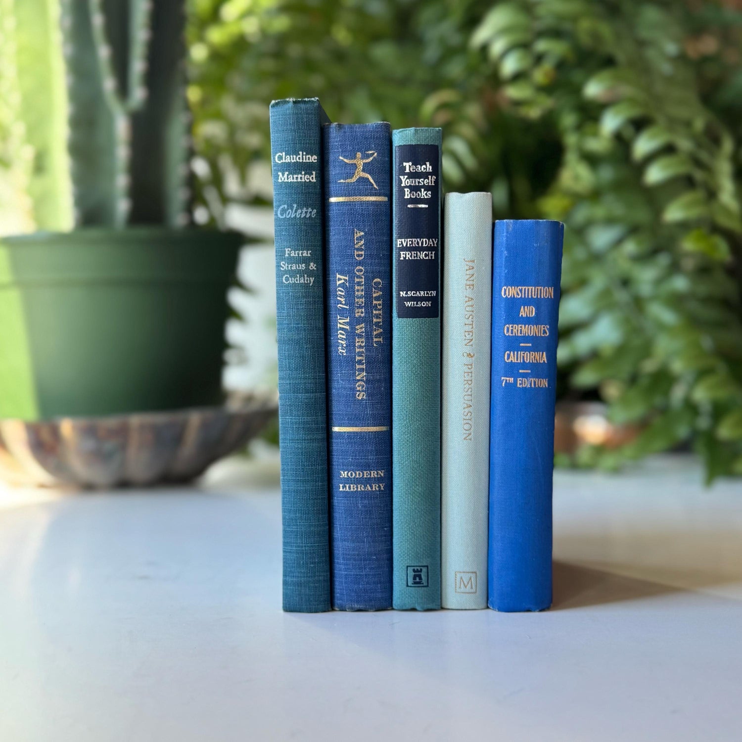 Mini Blue Vintage Book Set for Shelf Styling