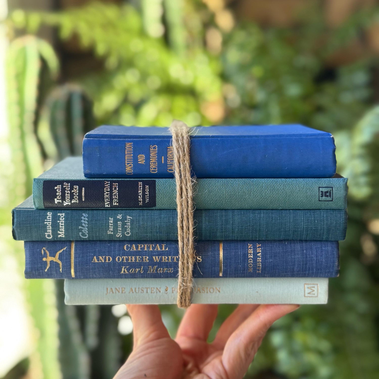 Mini Blue Vintage Book Set for Shelf Styling