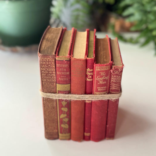 Antique Red Mini Book Bundle, English Literature and Poetry, Shabby Distressed Small Books