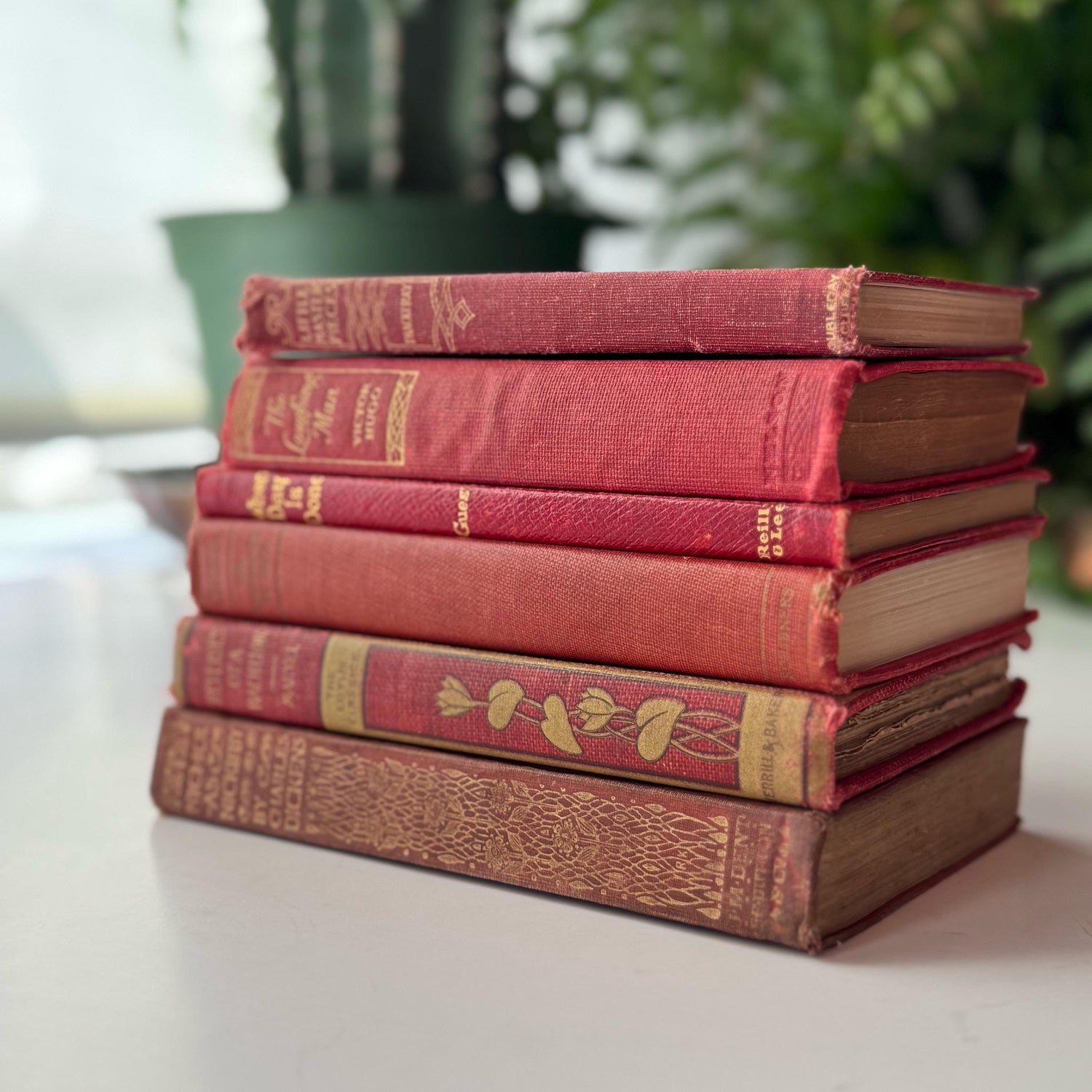 Antique Red Mini Book Bundle, English Literature and Poetry, Shabby Distressed Small Books