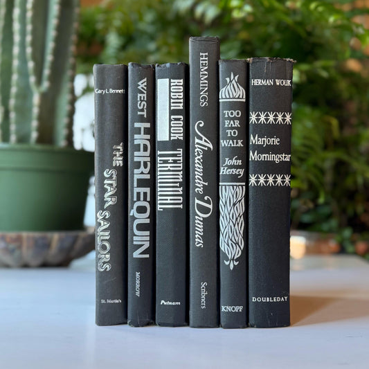 Black and Silver Vintage Decorative Books for Shelf Styling