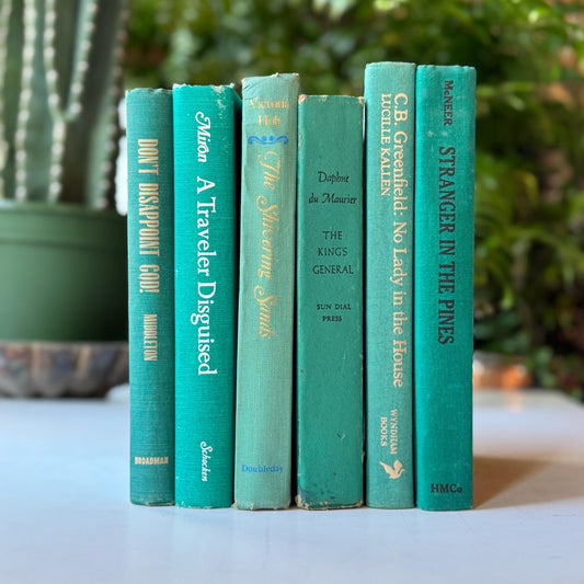 Teal Green Vintage Decorative Books for Bookshelf Decor