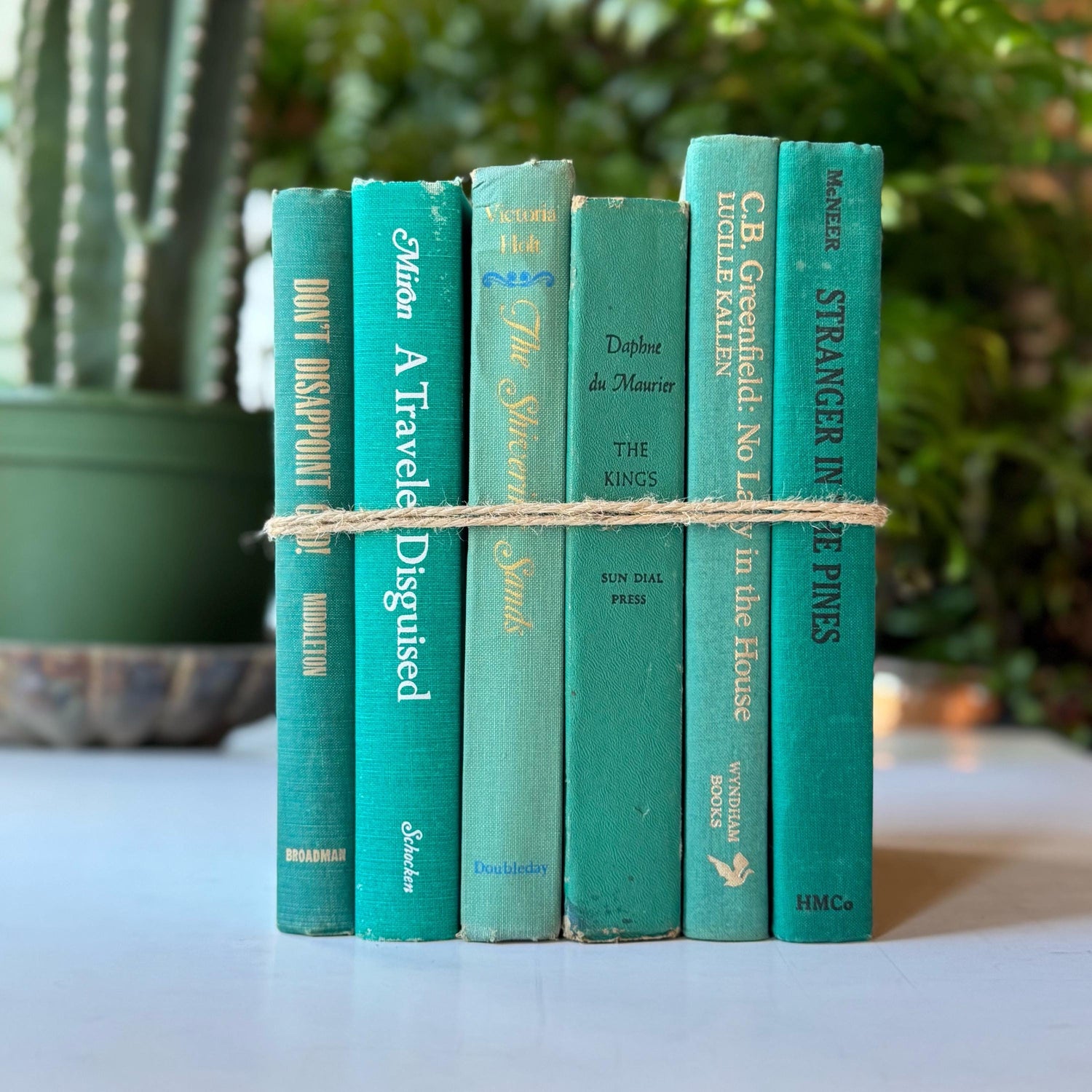 Teal Green Vintage Decorative Books for Bookshelf Decor
