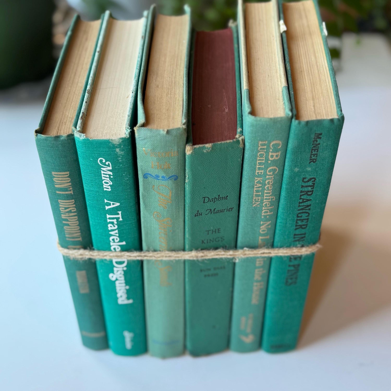 Teal Green Vintage Decorative Books for Bookshelf Decor