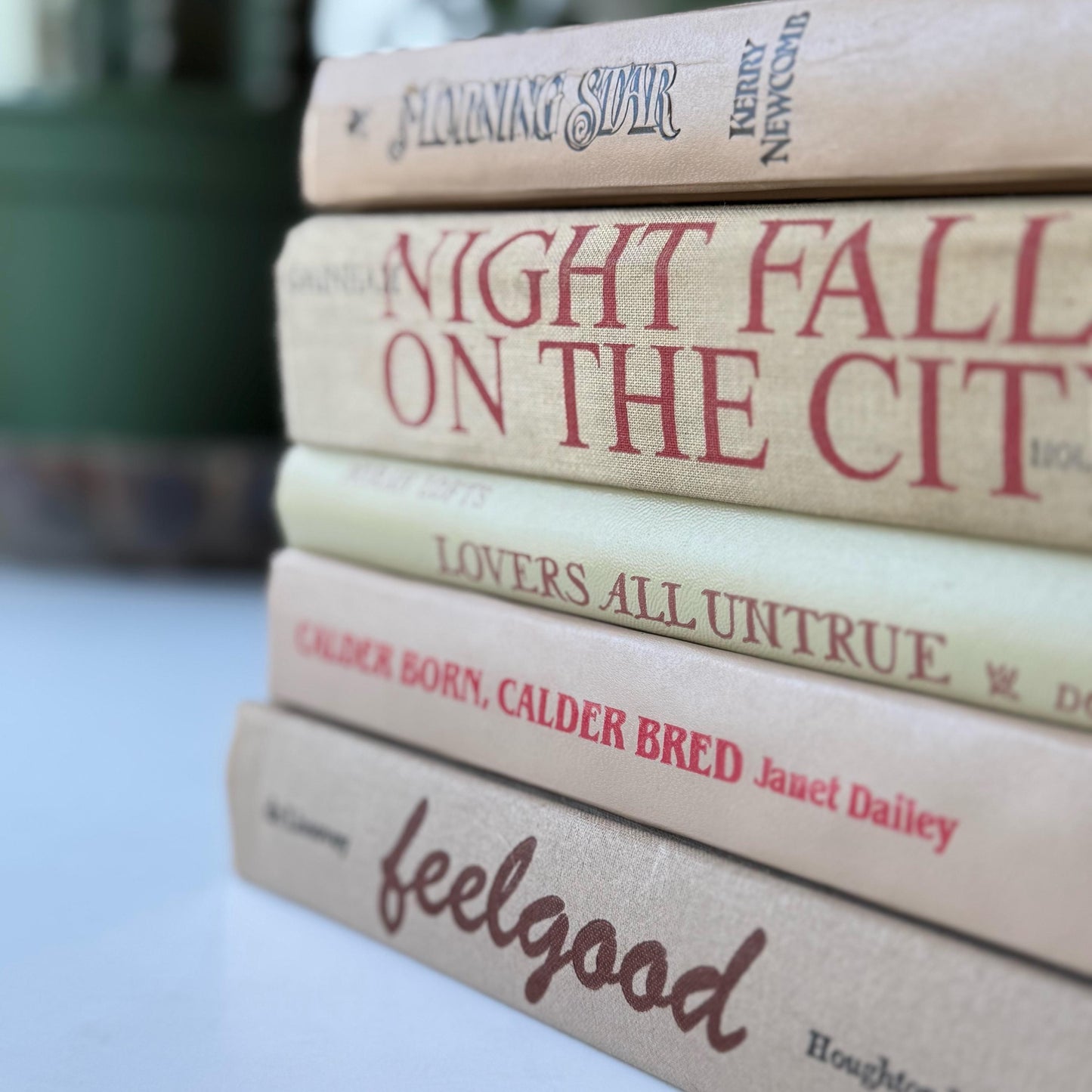 Beige and Red 1970s and 80s Vintage Books for Retro Shelf Styling