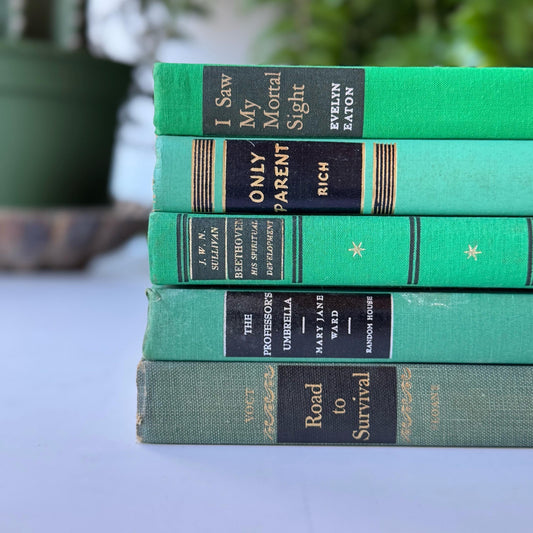 Green and Black Vintage Book Bundle for Decor, Mid Century Shelf Styling