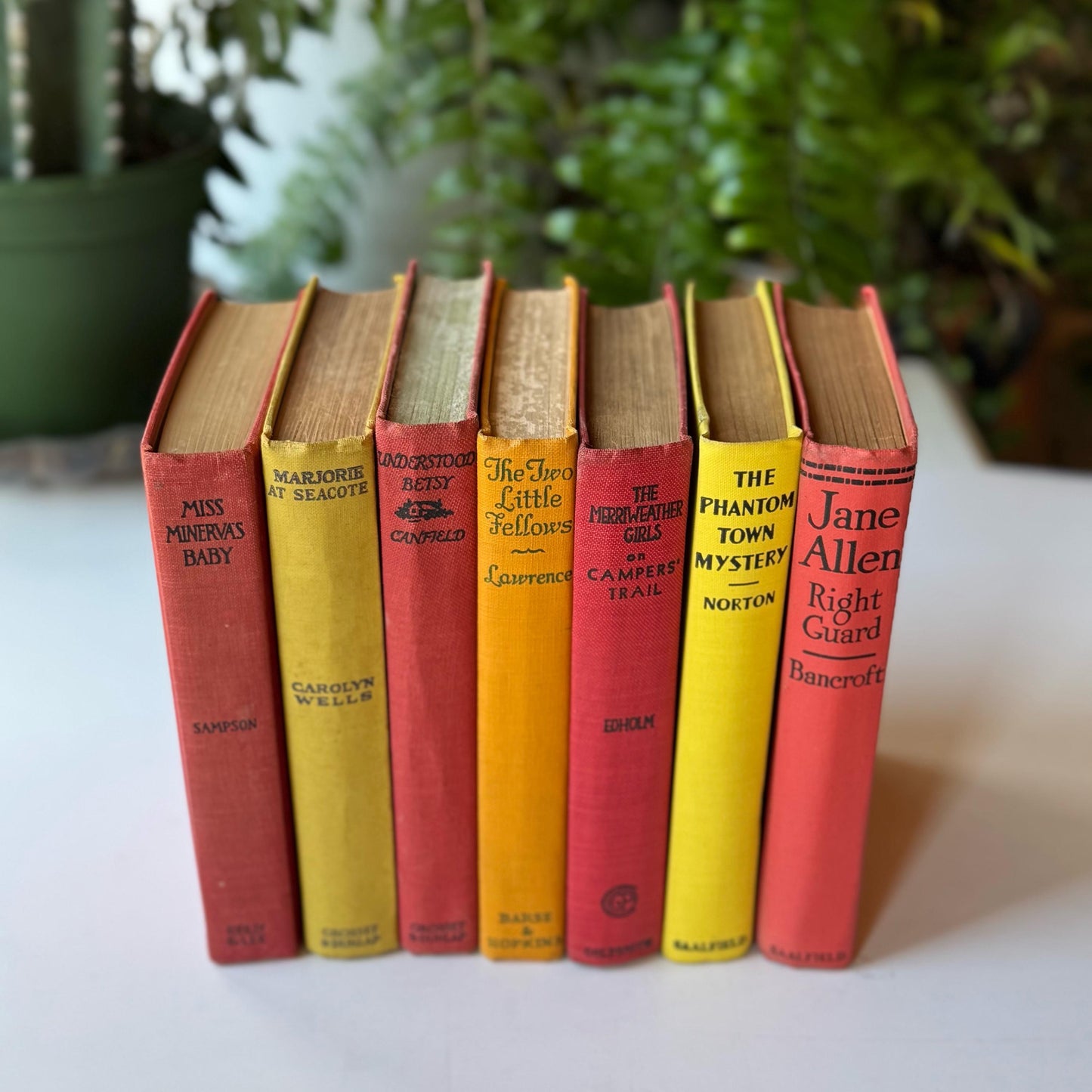 Red and Yellow Antique Girls Children's Books, Old Novels For Kids Room Decor