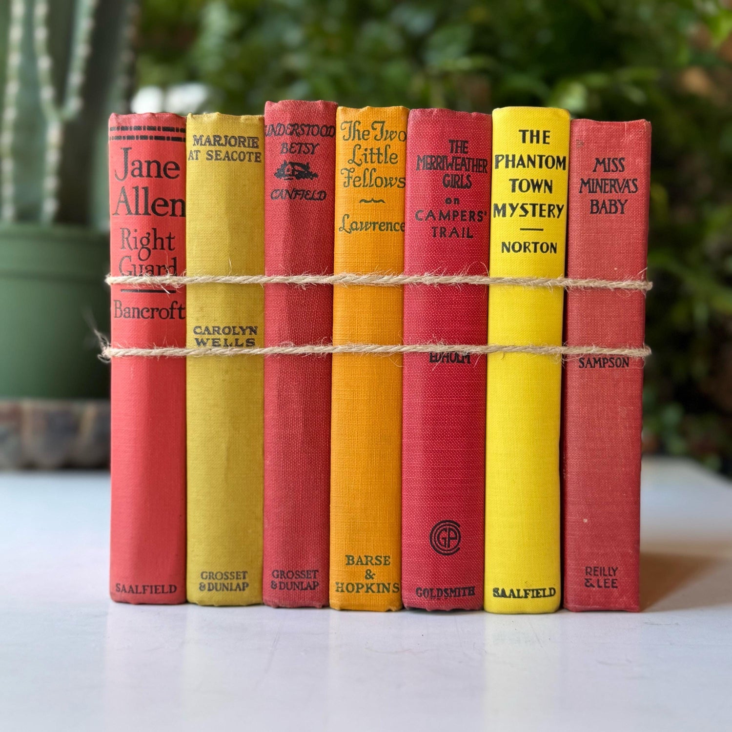 Red and Yellow Antique Girls Children's Books, Old Novels For Kids Room Decor