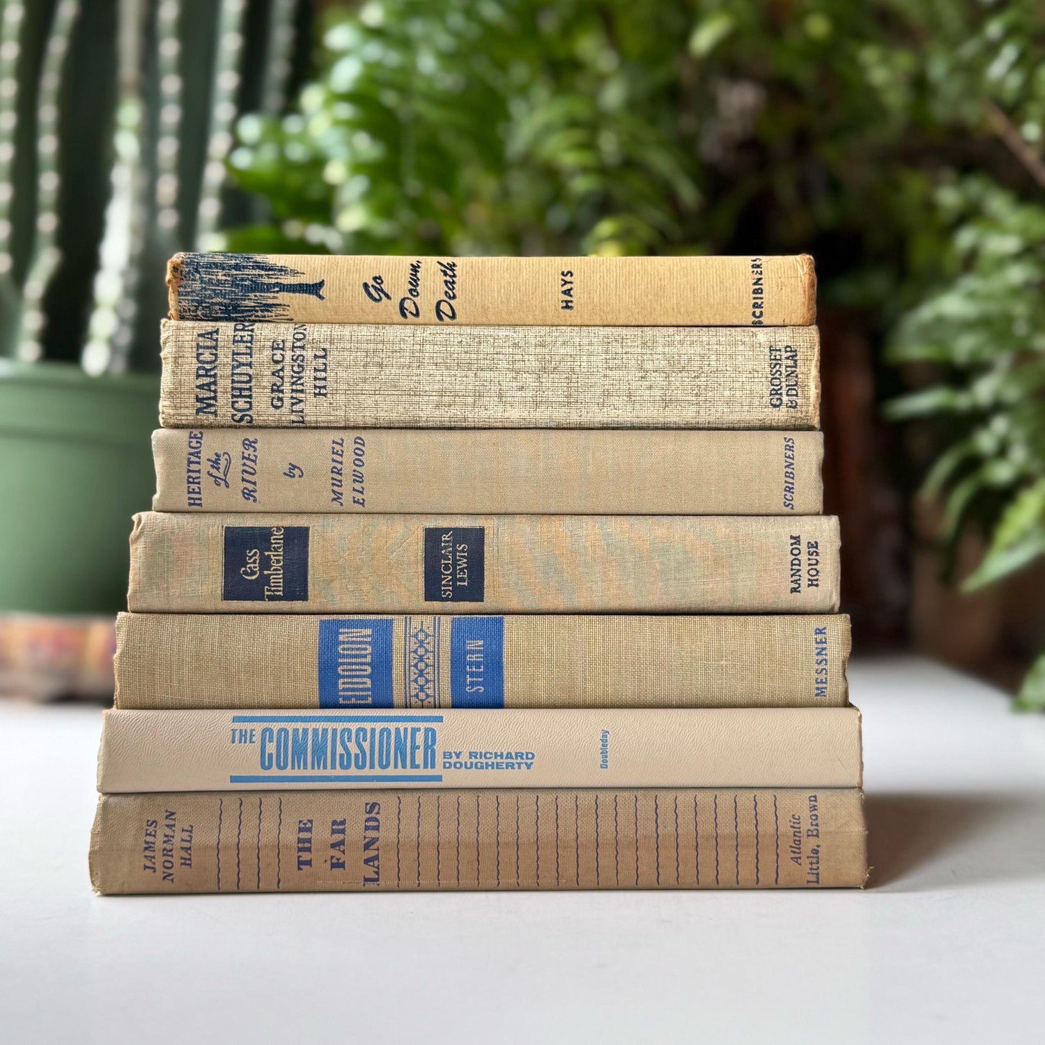 Beige Cream Blue Vintage Book Bundle for Shelf Styling, Books By Color