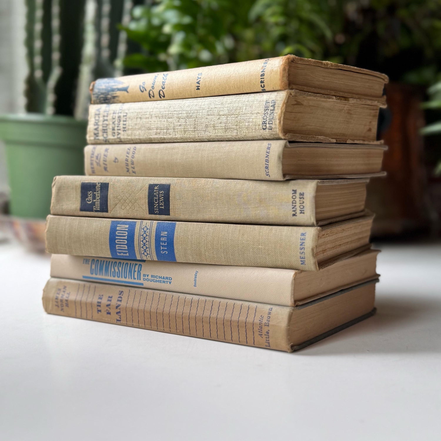 Beige Cream Blue Vintage Book Bundle for Shelf Styling, Books By Color