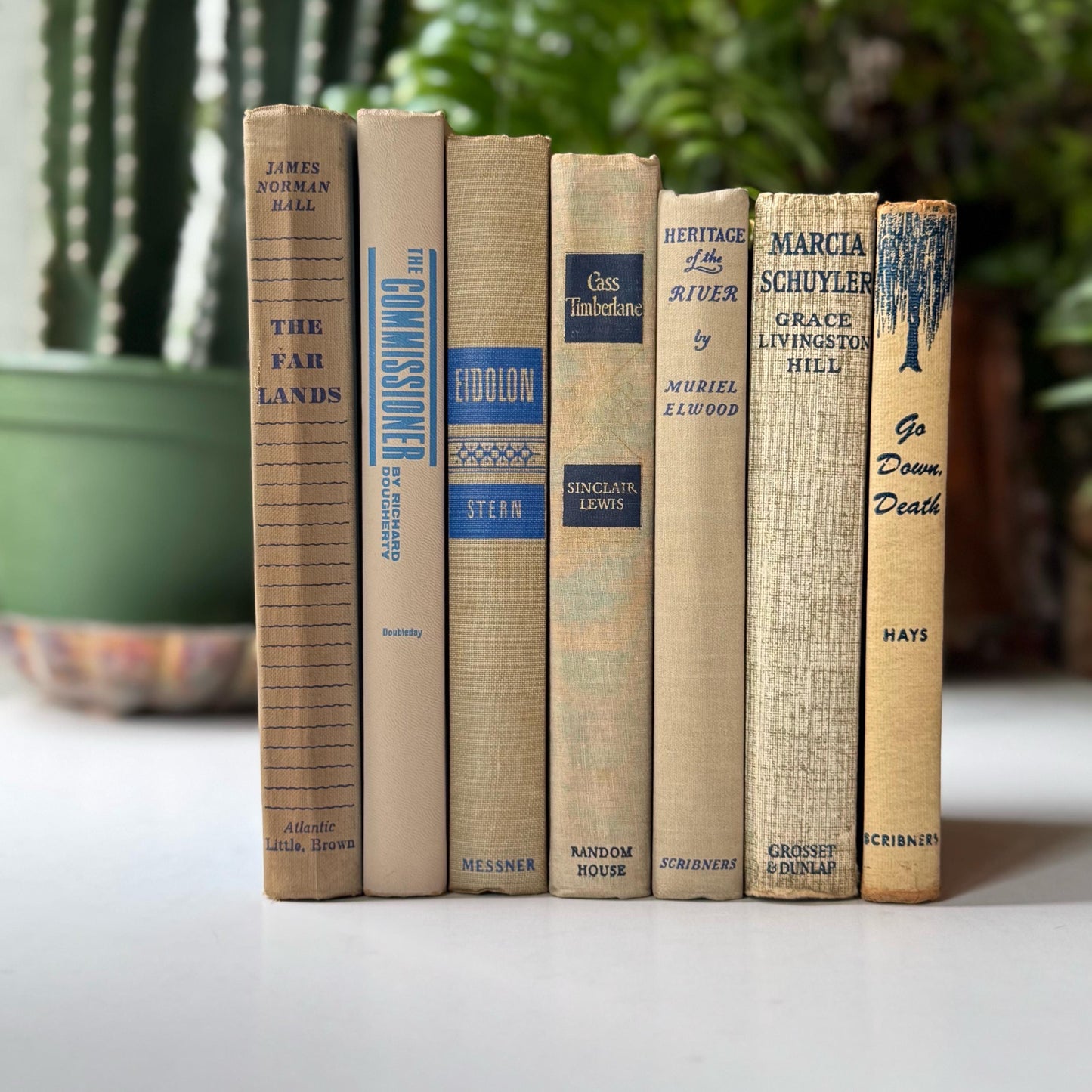 Beige Cream Blue Vintage Book Bundle for Shelf Styling, Books By Color