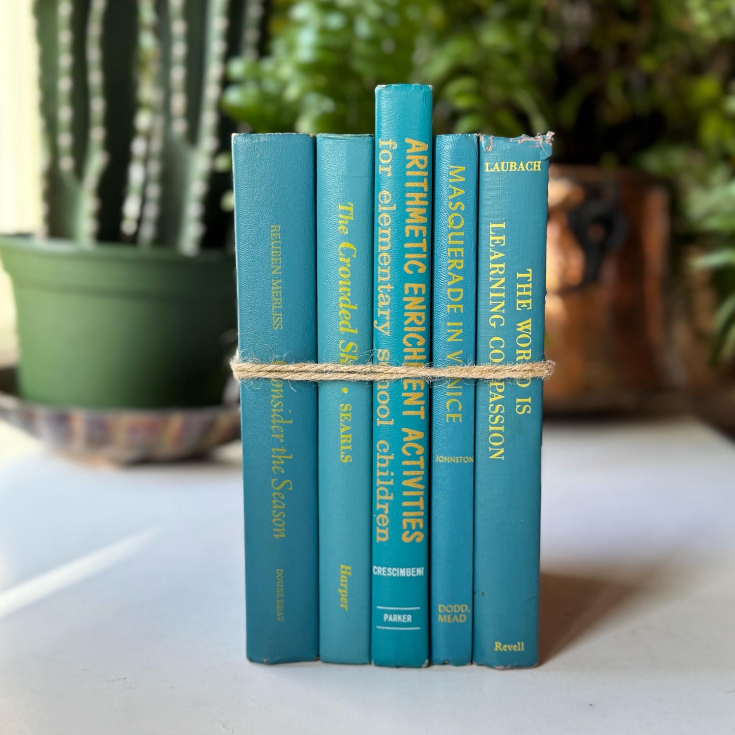 Retro Vintage Turquoise Blue and Yellow Books for Shelf Styling