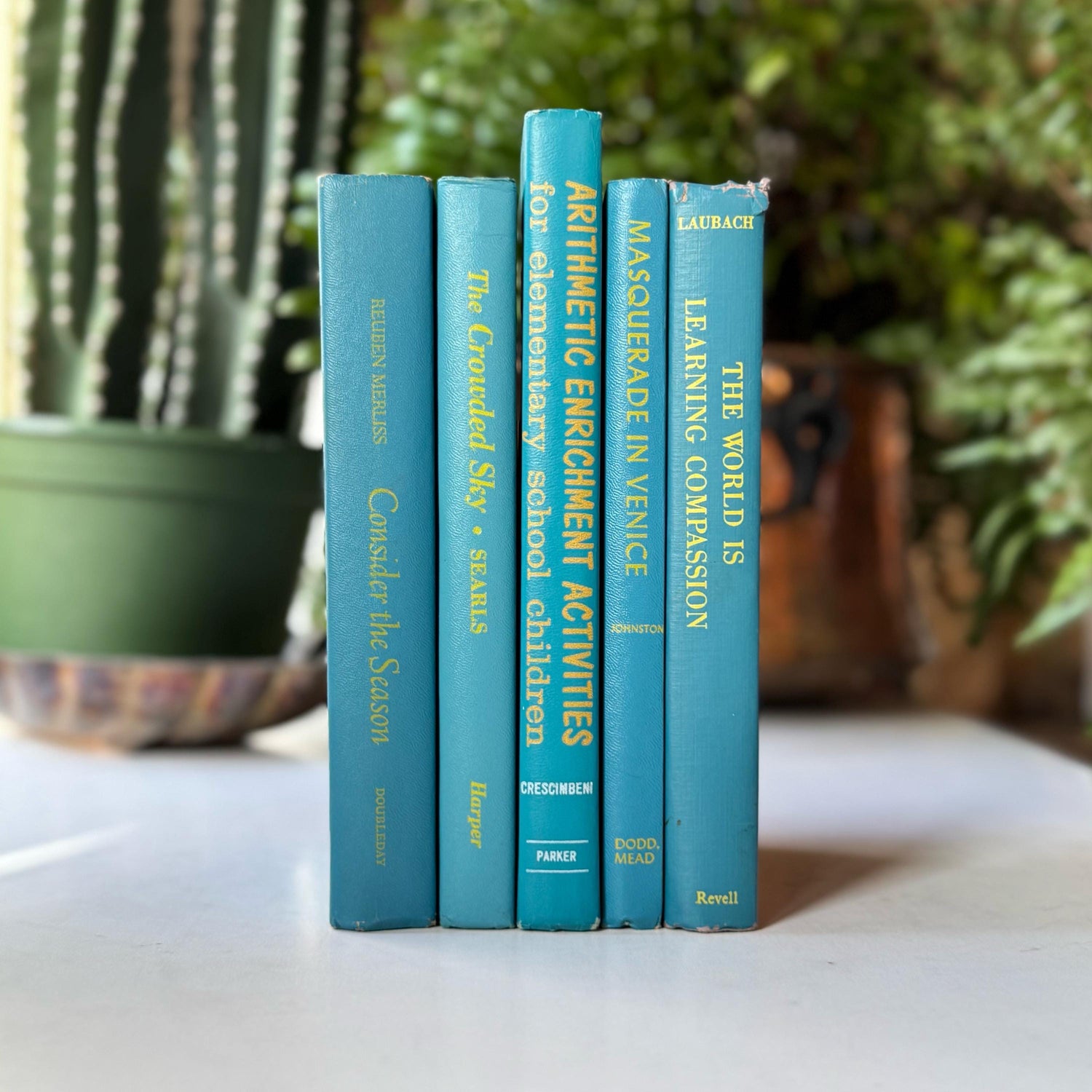 Retro Vintage Turquoise Blue and Yellow Books for Shelf Styling