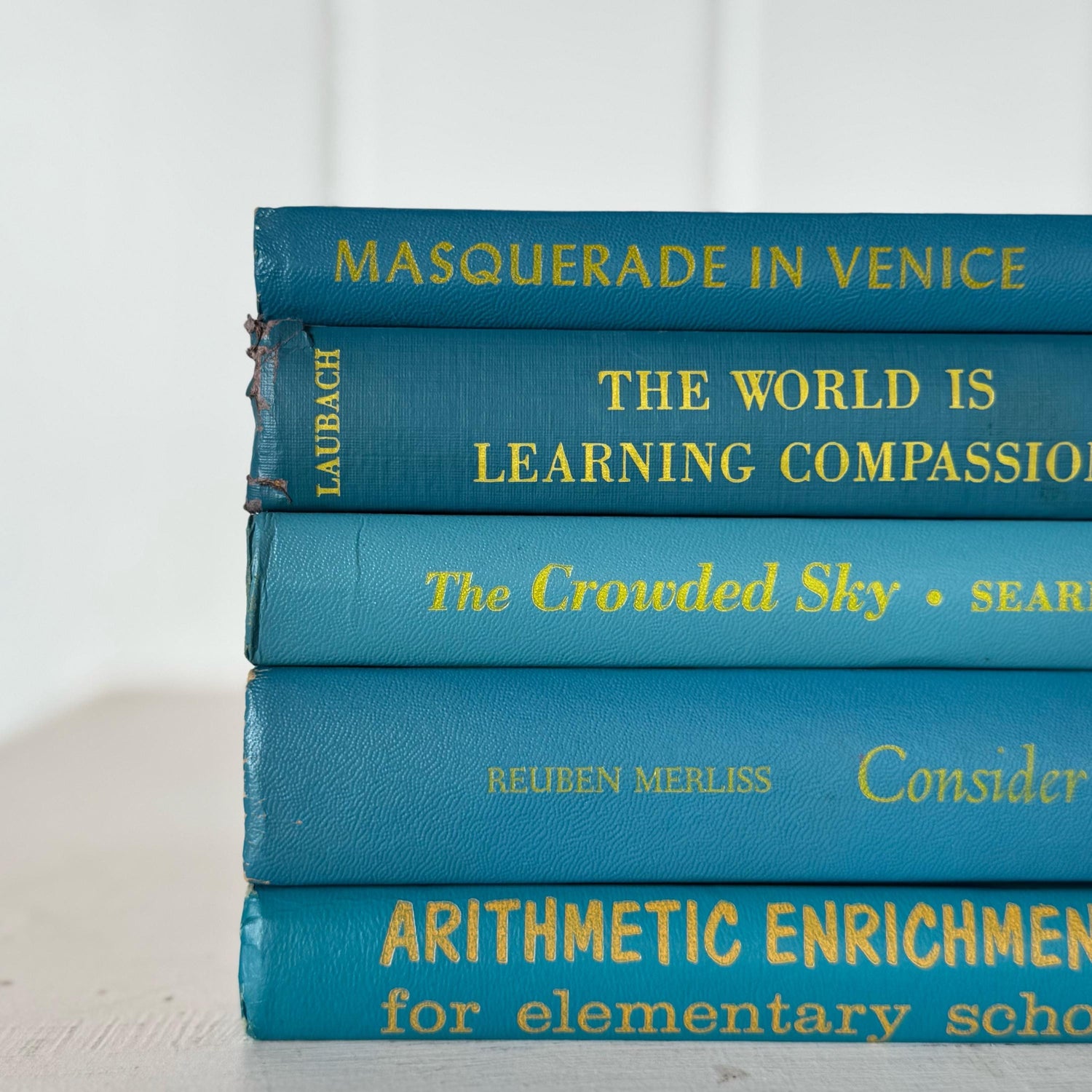 Retro Vintage Turquoise Blue and Yellow Books for Shelf Styling