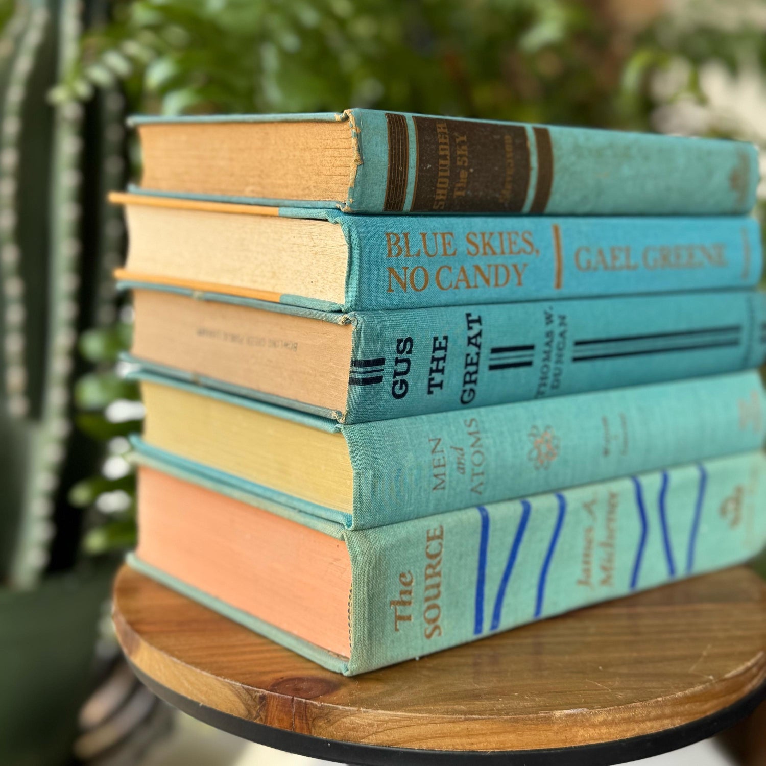 Turquoise Blue Shabby Vintage Mid Century Books for Shelf Styling