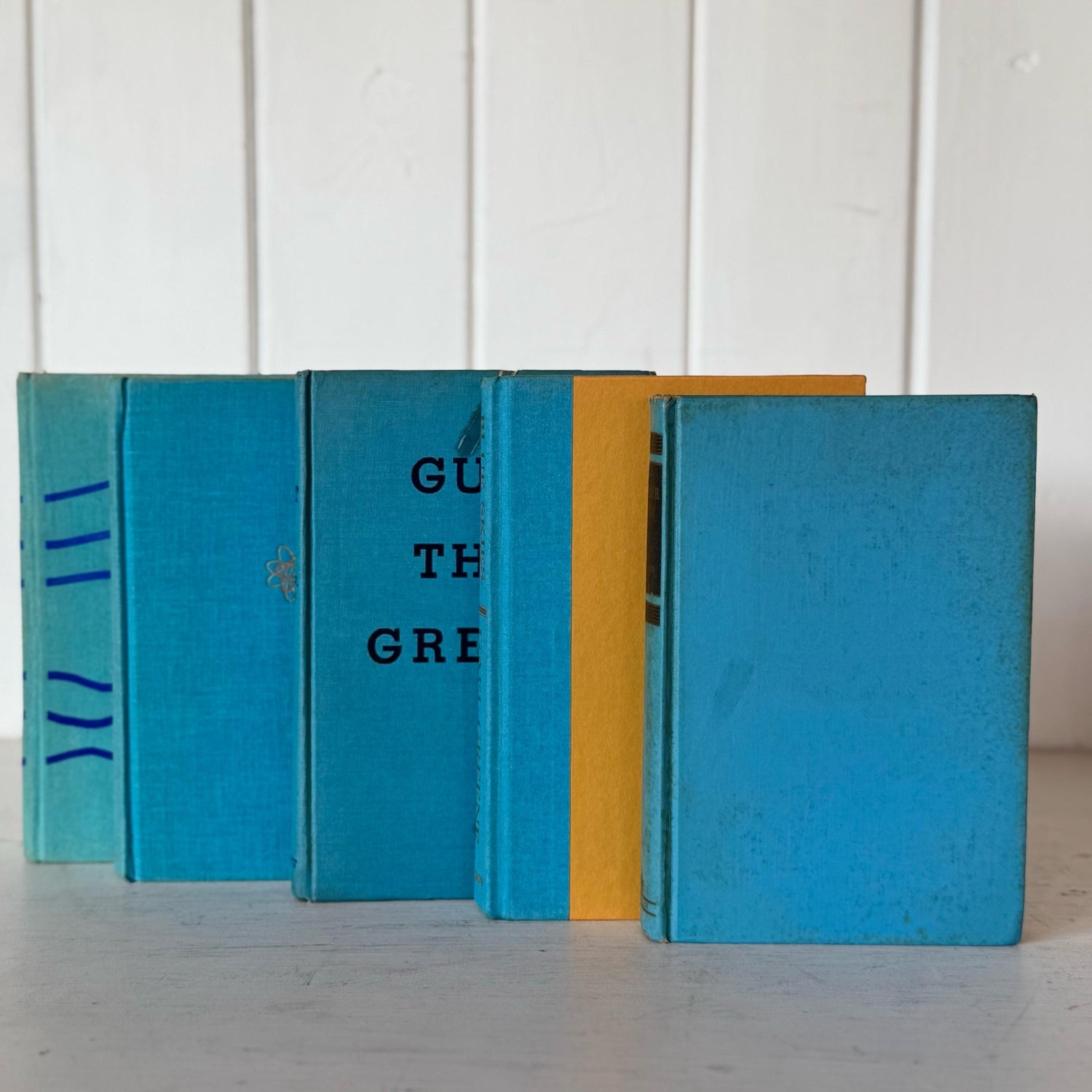 Turquoise Blue Shabby Vintage Mid Century Books for Shelf Styling