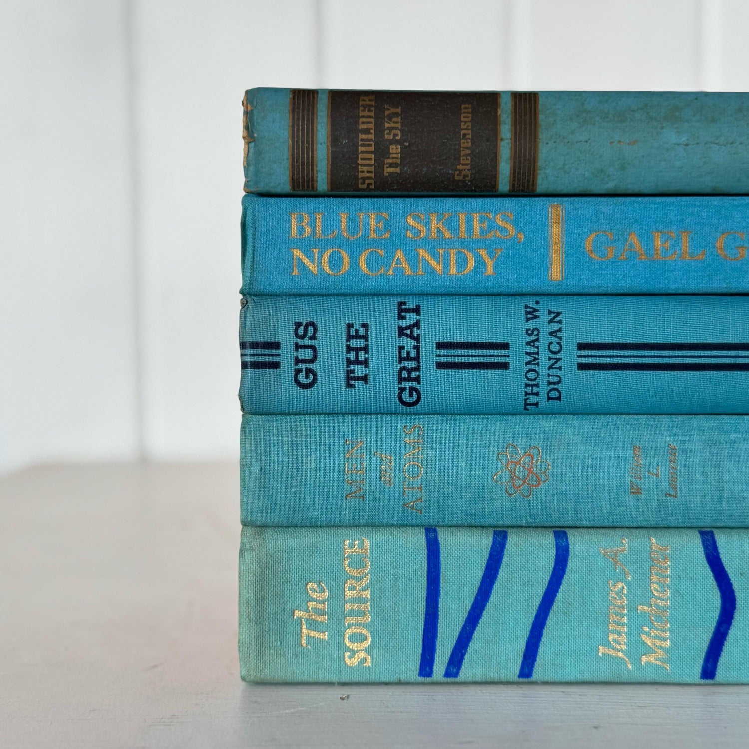 Turquoise Blue Shabby Vintage Mid Century Books for Shelf Styling