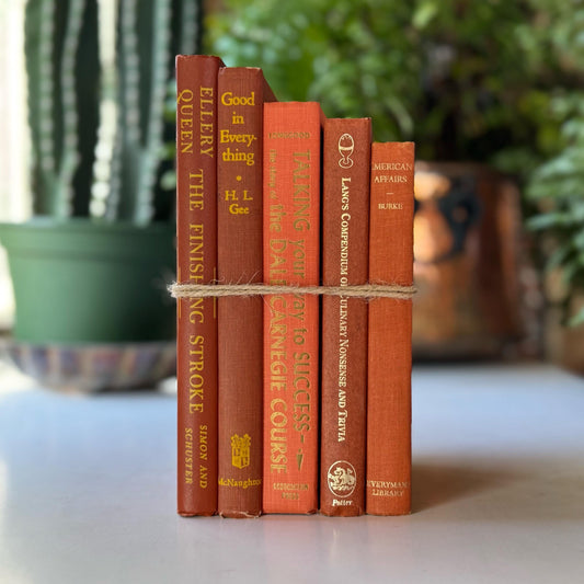 Mid-Century Vintage Terra Cotta Coral Books for Display, Library and Office Decor