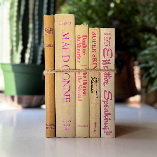 Beige and Purple Vintage Book Set for Shelf Styling, Retro Purple Lettering