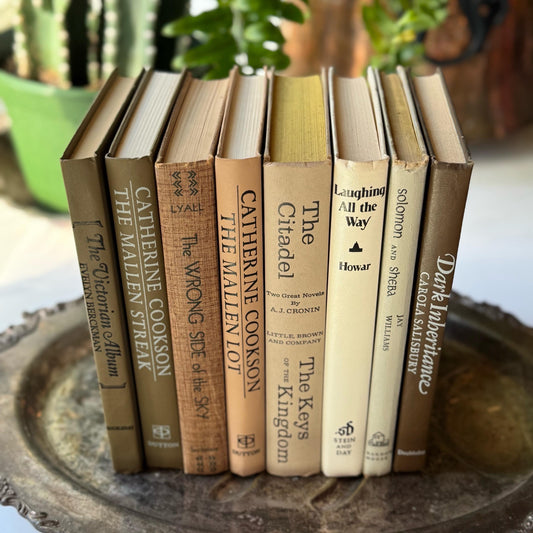 Brown Cream Gray Tan Beige Vintage Neutral Book Set for Shelf Styling, 1970s